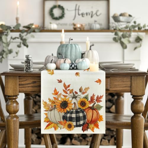 210 GSM Fall Table Runner 13x120 Inch Beige Polyester Home Decor