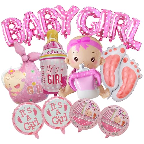 Pink Baby Girl Balloon Set - 16 Pcs Foil Balloons for Baby Shower