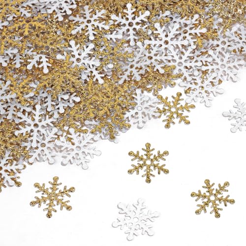 Christmas Snowflake Confetti 300Pcs 2cm Glitter Snowflake Sequins for Craft Wedding Holiday Decor - Gold