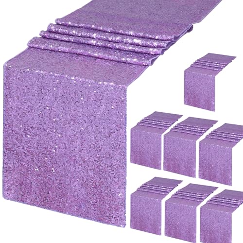 8 Pack Lavender Sequin Table Runners 12x72 Inch for Wedding Party Decor