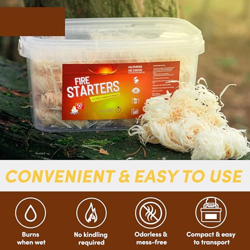 Natural Fire Starter Rolls - 50 Pack for Campfires, Grills & Fireplaces - Quick & Clean Ignite