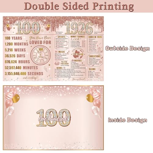 Turypaty Giant 100th Birthday Card - Vintage Pink Gold Design