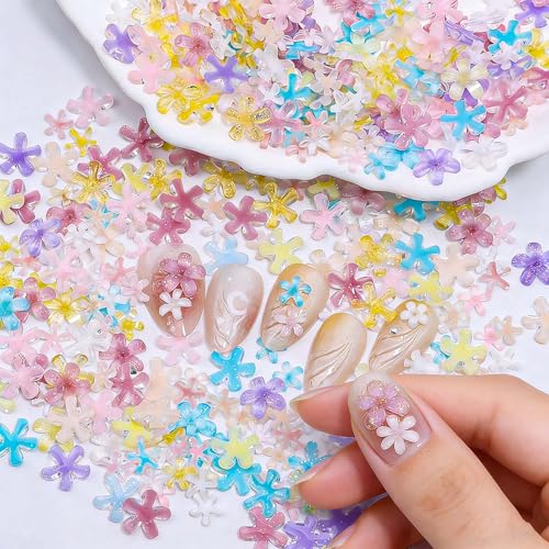 200Pcs Colorful Floral Nail Charms Flatback Resin Flower Gems for DIY Nail Art