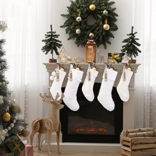 5-Pack Christmas Knit & Plush Stockings Set - White, 15 & 18 Inch Variations