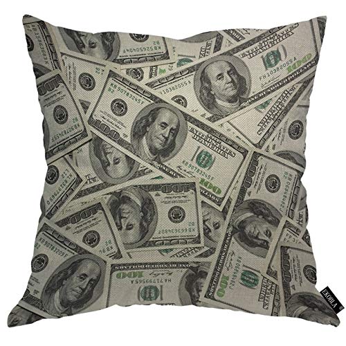 Hundred Dollar Money Throw Pillow Cover - 18x18 Inch Cotton Linen