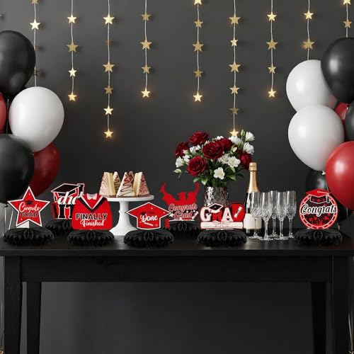 9pcs Graduation Honeycomb Centerpieces Red and Black Table Toppers