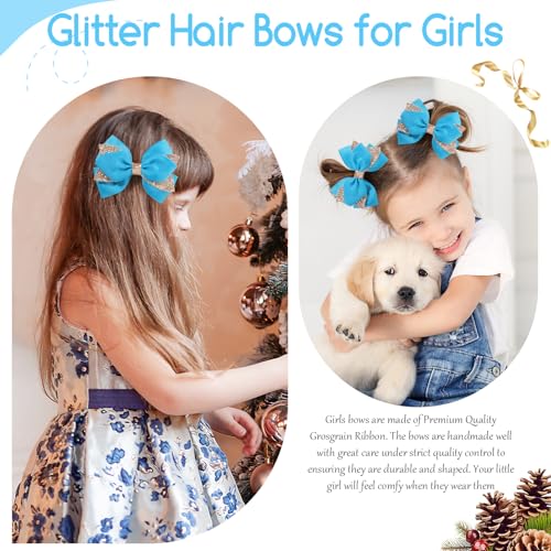 NCMAMA 4-Inch Sparkly Glitter Sky Blue Hair Bow Clips for Girls