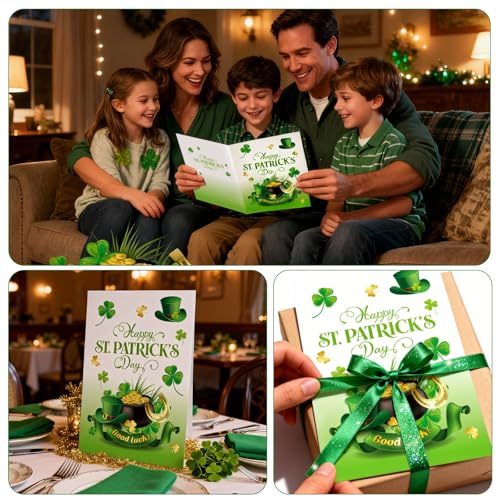 10 St. Patrick's Day Greeting Cards Set with Shamrock Design