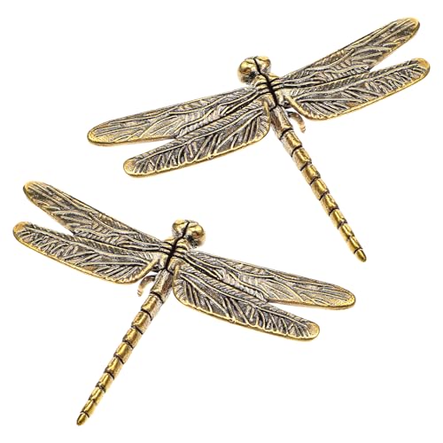 Tucnoeu 2-Piece Brass Dragonfly Figurine Set, Vintage Metal Desk Ornament