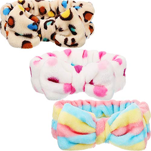 Hicarer 3 Pcs Soft Microfiber Bowtie Spa Headband for Face Wash