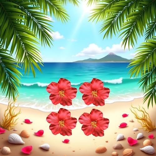 Red Hawaiian Flower Hair Clip Set 8cm Bohemian Hair Accessories