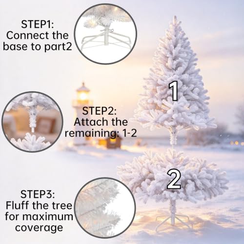 4FT White Artificial Christmas Tree with Warm White String Lights - Small Holiday Tree - Dream Loom - White Variation