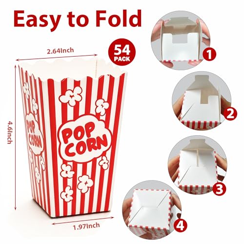 Homrelaxy 54 Pcs Mini Popcorn Boxes - Classic Red & White Party Containers
