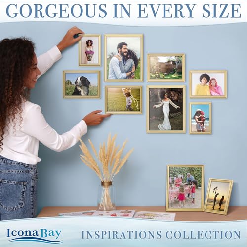 Icona Bay 4x4 Gold Picture Frame with Mat for 3x3 Photo, Wall or Tabletop