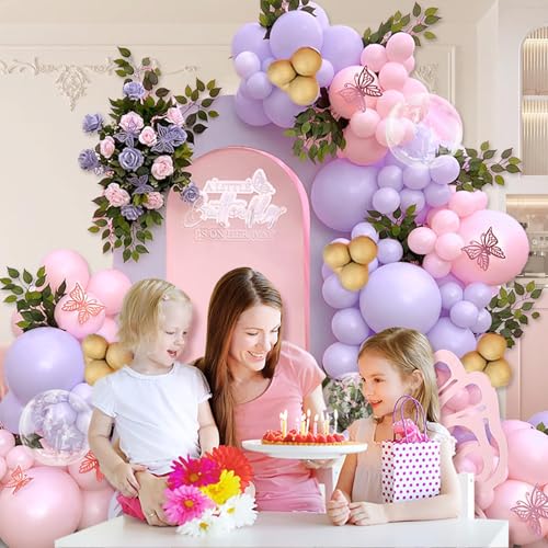 Butterfly Balloon Arch Kit - Pink & Purple with Gold Balloons