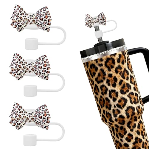 Leopard Straw Toppers Set for Stanley Cups - 3 Pack Silicone Covers