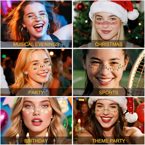 Christmas Face Makeup Patches 12 Pairs Temporary Tattoo Eyeliner Stickers