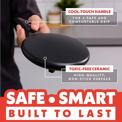 Gourmia 8¡± Crepe Maker ? Nonstick Ceramic Electric Griddle for Crepes, Tortillas & Omelets, Automatic Batter Dipping, Compact & Lightweight, Quick Heat-Up, Includes Batter Plate, Easy Cleanup