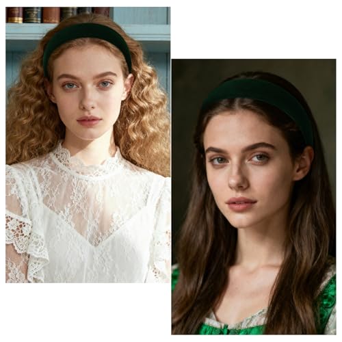 WHAVEL Green Velvet Headband for Women Soft Solid Plain Hairband