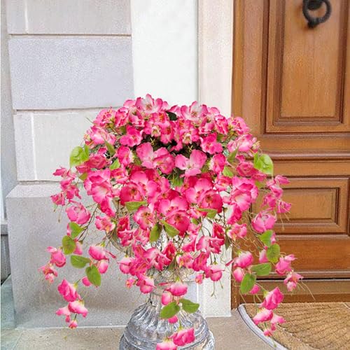Artificial Pink Hibiscus Hanging Flowers - 2Pcs UV Resistant Silk Vines