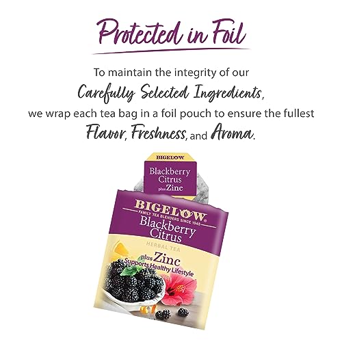 Bigelow Tea Blackberry Citrus Herbal Tea with Zinc, Caffeine-Free - 18 Bags