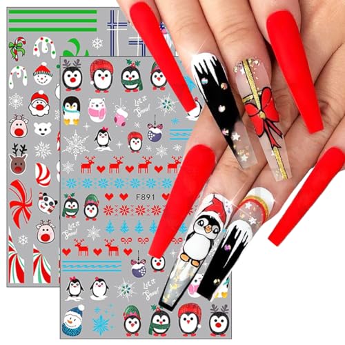 8 Sheets Christmas Nail Stickers 3D Winter Holiday Nail Decals