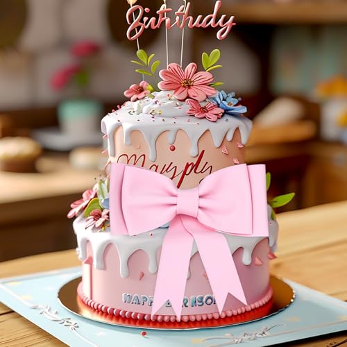 2 Oversized Pink Bow Cake Toppers | Princess Party Decorations