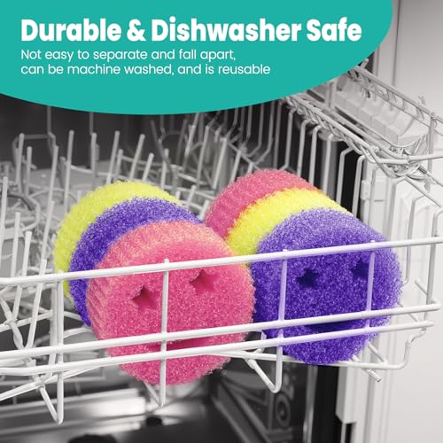 HELIME Temperature Controlled Non-Scratch Dish Sponges - 3Pcs Pink/Yellow/Purple