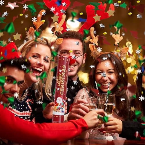 Christmas Confetti Cannon Party Poppers Shooters - Red 4 Pack