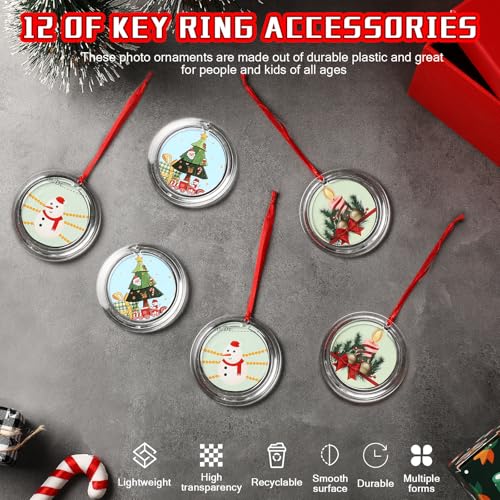 Christmas Photo Ornaments Set - 24 Clear Round Decorations 2.75 Inch with String