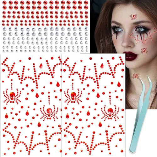 3D Spider Web Face Gems & Rhinestone Stickers for Halloween Makeup