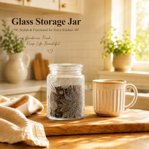 23.7oz Custde Airtight Glass Jar with Sunflower Design