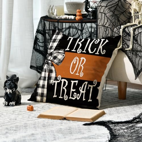 AVOIN colorlife Happy Halloween Ghost Bat Throw Pillow Covers, 18x18 Inch (Set of 4)