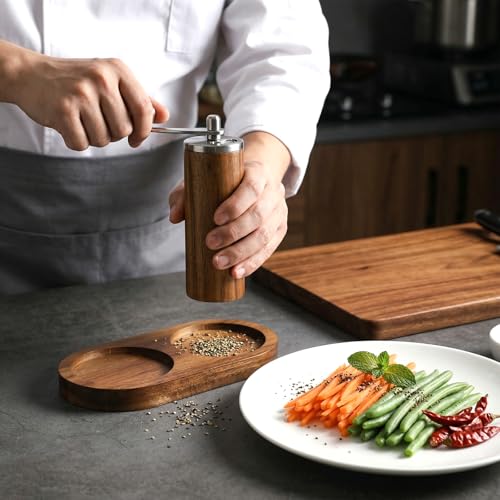 Acacia Wood Salt and Pepper Mill Tray - Kitchen Storage Holder