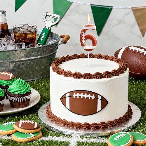Football Number 6 Birthday Candle - Rugby Stripe Cake Topper