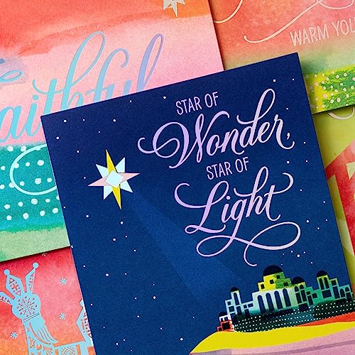 Religious Star of Wonder Christmas Card Assortment - Pink, Blue, Yellow, Green, Orange - 36 Cards & Envelopes
