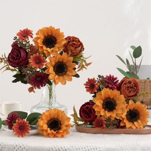 Fall Artificial Sunflower Peony Bouquet Set - 2 Pcs for Autumn Decor