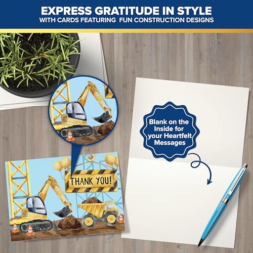 Construction-Themed Thank You Cards for Kids - 24 Pack