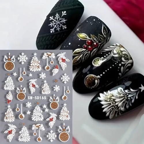 FRUZJAY Christmas 5D Embossed Nail Art Stickers Decals - 2 Sheets