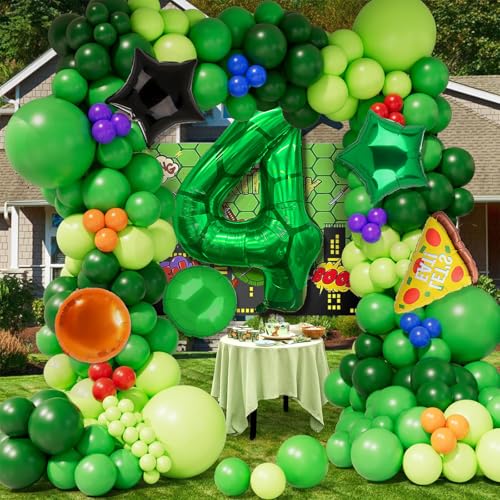 40 Inch Number 4 Turtle Balloon - Large Green Foil Birthday Decoration