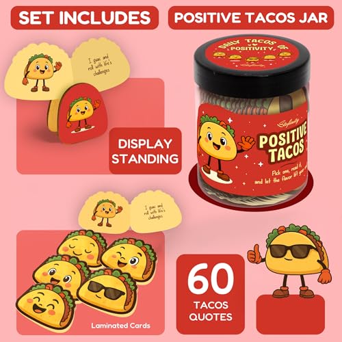 Positive Taco Jar with 60 Affirmation Cards & Wooden Stand