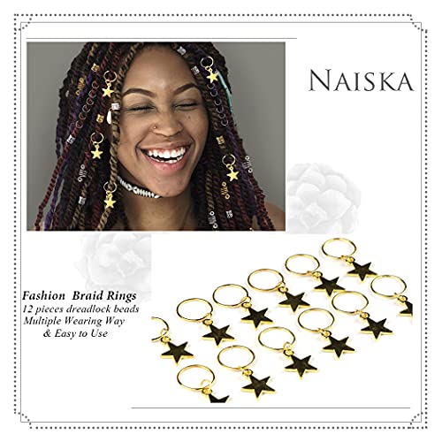NAISKA 12PCS Gold Star Braid Clips & Hair Jewelry for Dreadlocks