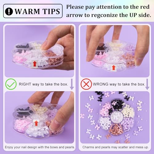 BELLEBOOST 3D Bow Nail Charms and Flatback Pearls Set with Tools
