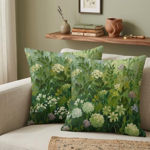 Green 18x18 Pillow Covers Set of 2 Farmhouse Floral Decorative Throw Pillows