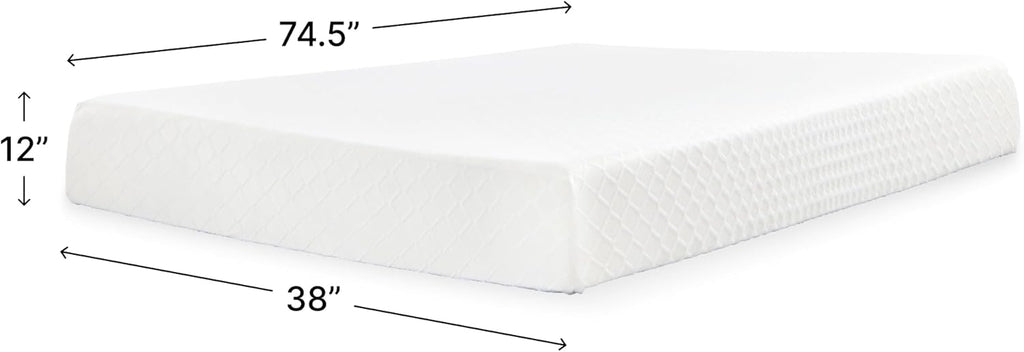 Signature Design by Ashley Chime Twin Mattress - 12" Thick Memory Foam for Pressure Relief | Fiberglass Free