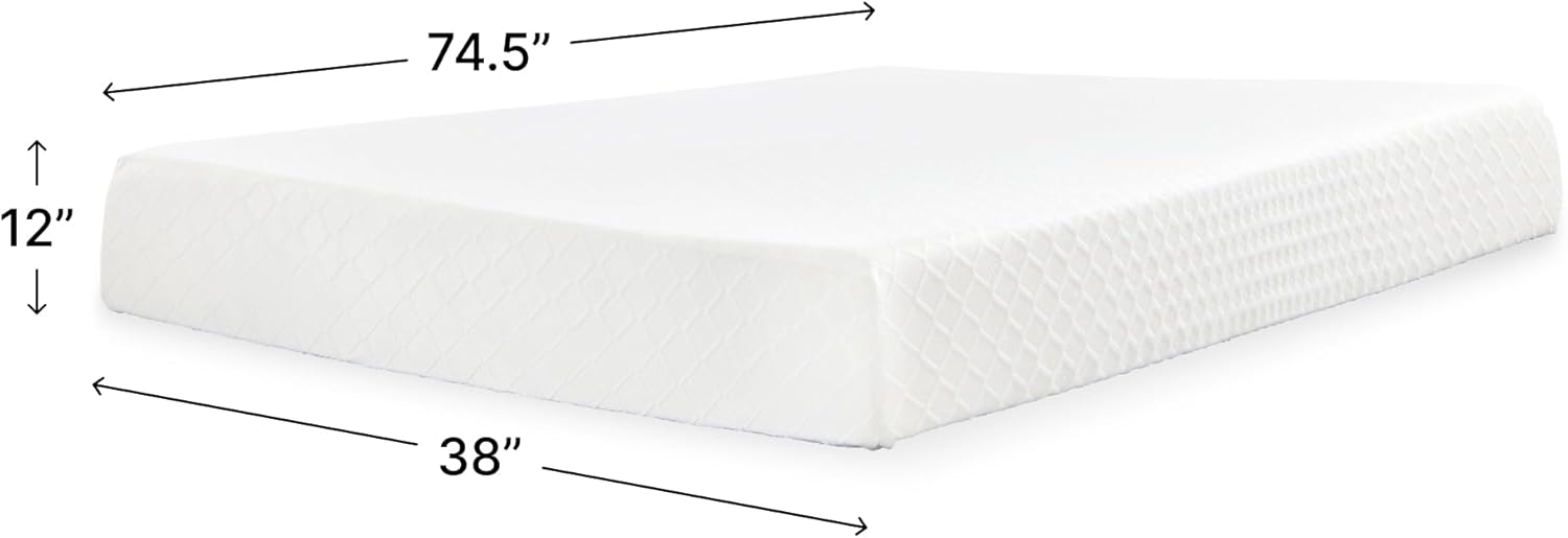 Signature Design by Ashley Chime Twin Mattress - 12" Thick Memory Foam for Pressure Relief | Fiberglass Free