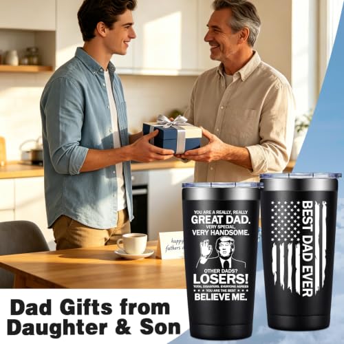 Dad Gifts from Daughter Son - Best Dad Ever 20oz Tumbler Cup - Black Variation