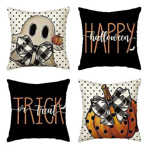 AVOIN colorlife Halloween Throw Pillow Covers, 18x18 Inch Ghost Set of 4