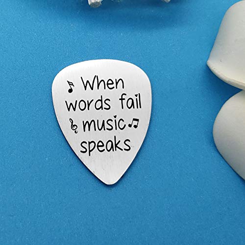 Engraved Guitar Pick - 'When Words Fail Music Speaks' - Gift for Musicians