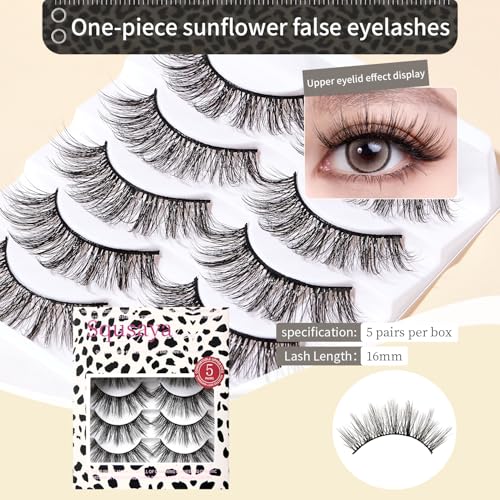 Sqsaya Wispy False Eyelashes 5 Pairs Natural Look Lightweight Fluffy Lashes